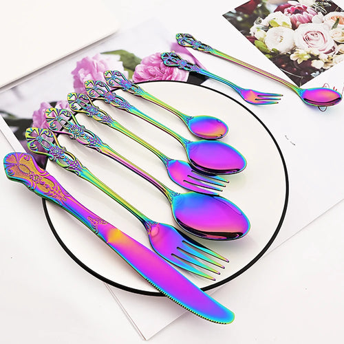 Elegant Rainbow Stainless Steel Flatware Set - Vintage Style