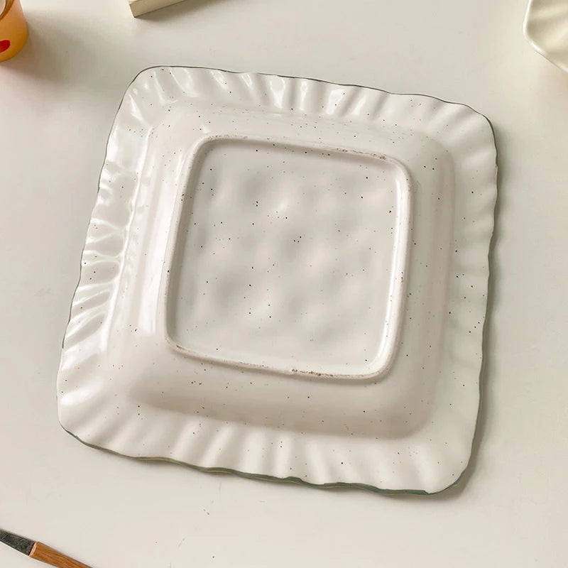 Elegant Square Ceramic Dinner Plate - Milk Yellow