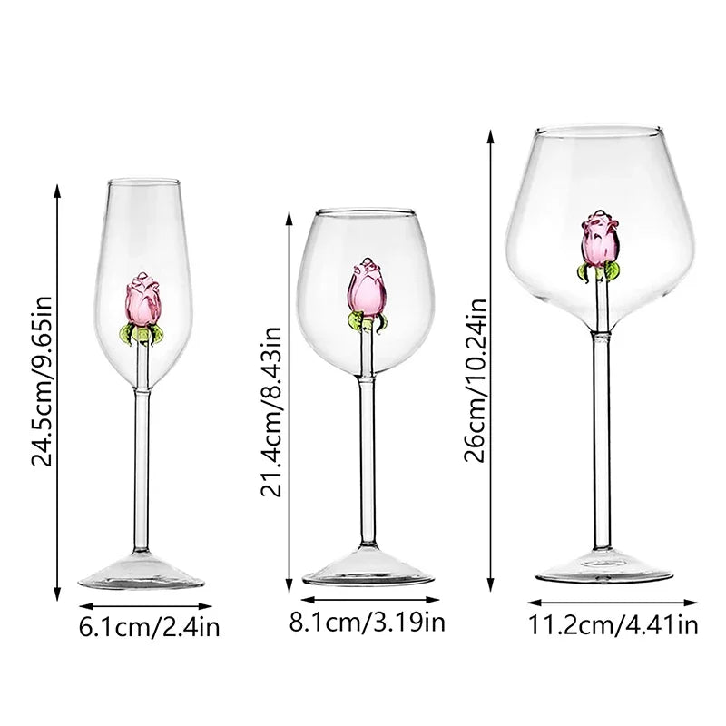Elegant 3D Rose Wine Glass - Premium Stemware Collection