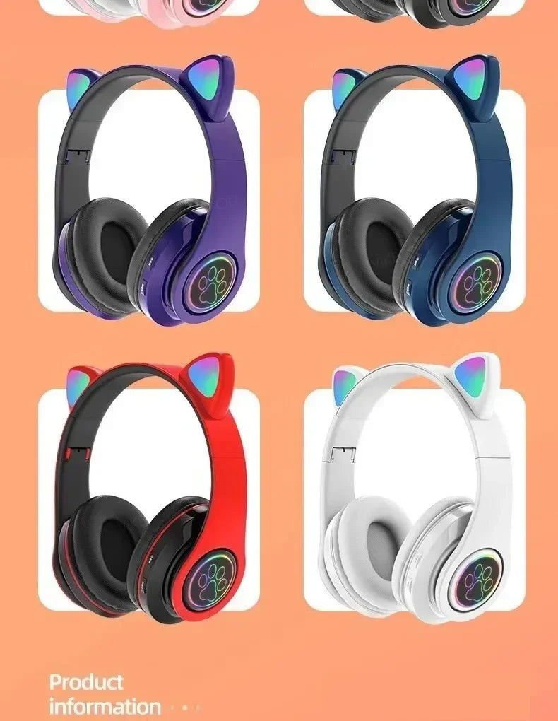Premium Cat Ear Bluetooth Headphones - LED Stereo & Mic