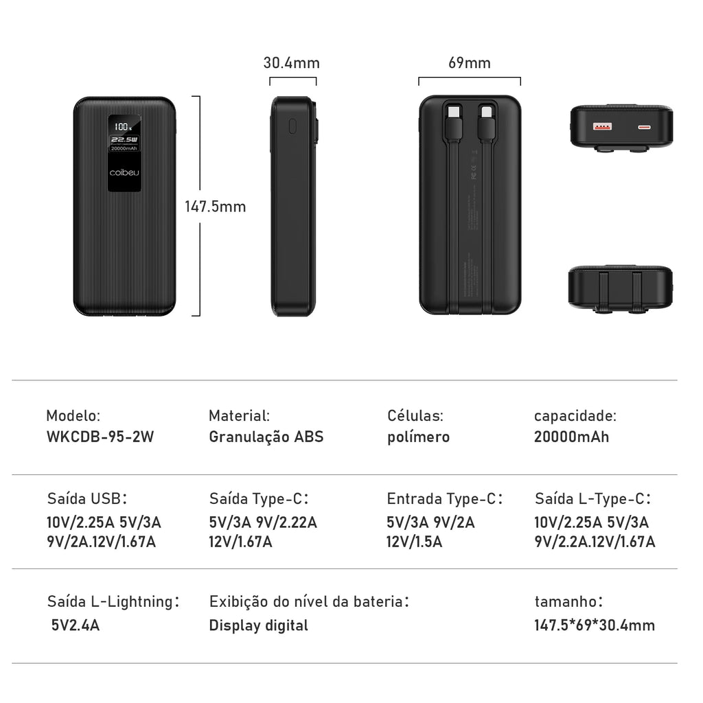 Premium 20000mAh Portable Charger - Fast USB Power Bank