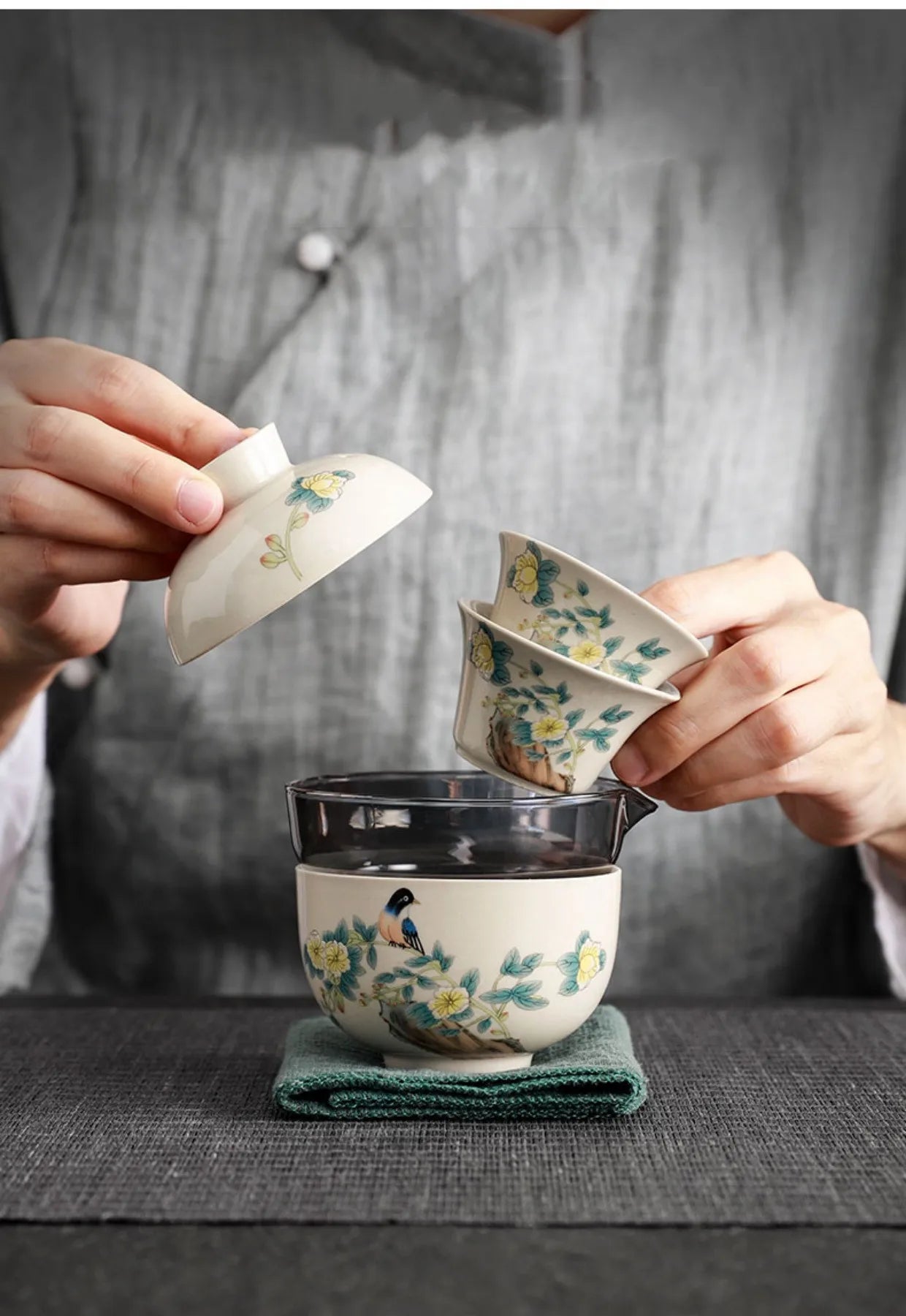 Elegant Portable Travel Tea Set - Hand-painted Ceramic Teaware