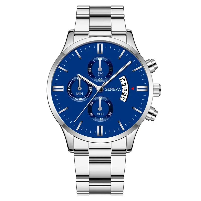 Luxury Men's Quartz Watch - Silver Stainless Steel Business Clock