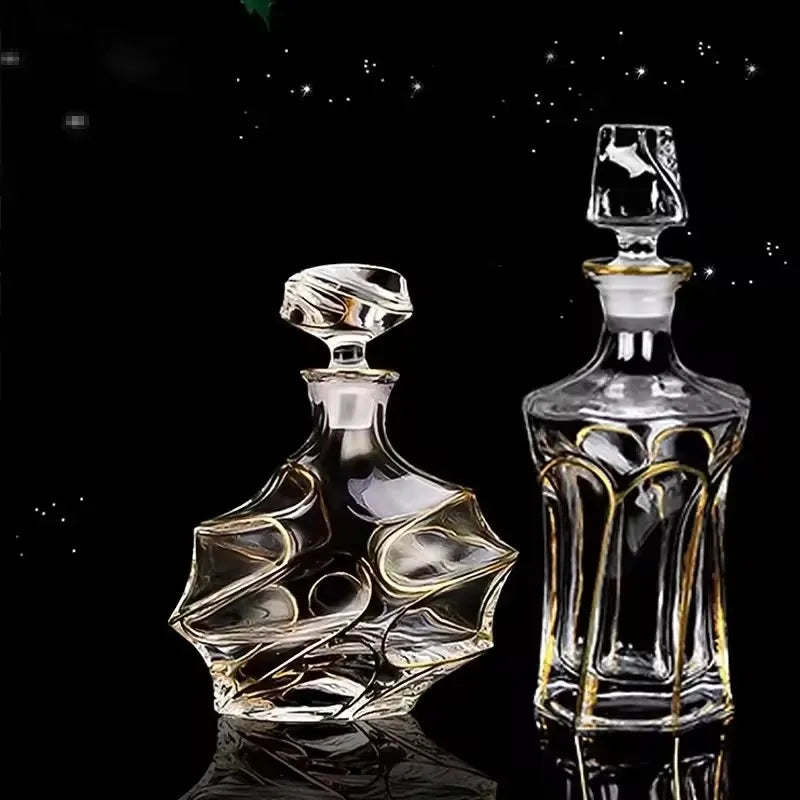 Elegant Crystal Wine Decanter - Gold Line Detail