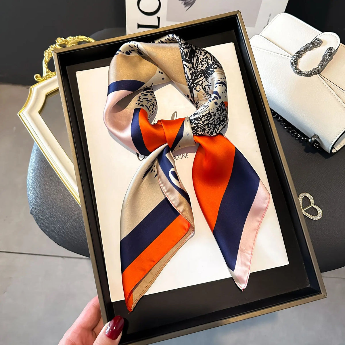 Luxury Silk Square Scarf - Elegant Satin Hair Wrap & Headband