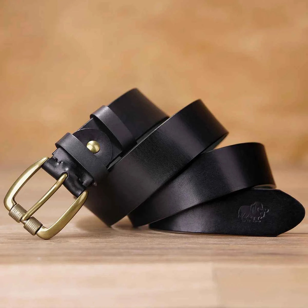 BISON DENIM Retro Cowskin Leather Men's Belt High Quality Pin Buckle Cowboy Belts Perfect Gift for Father's Day Valentine's Day