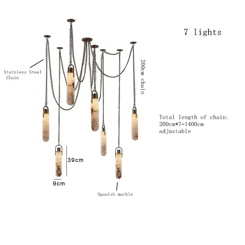 Luxury Marble Pendant Chandelier – Premium Solid Brass Multi-Light Ceiling Lamp for Living Room, Dining Area, Loft & Staircase Decor - Tulique