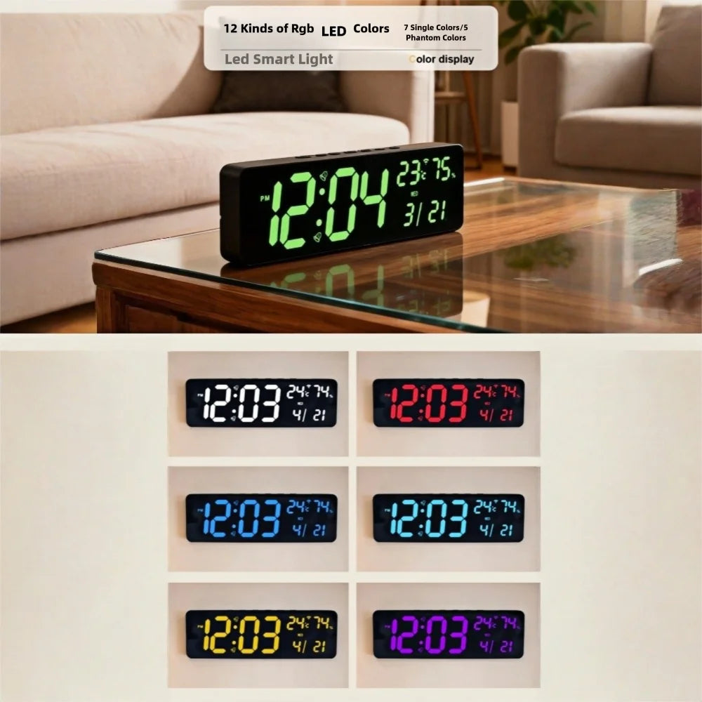 Premium Large RGB Digital Clock - Temp, Humidity & Date