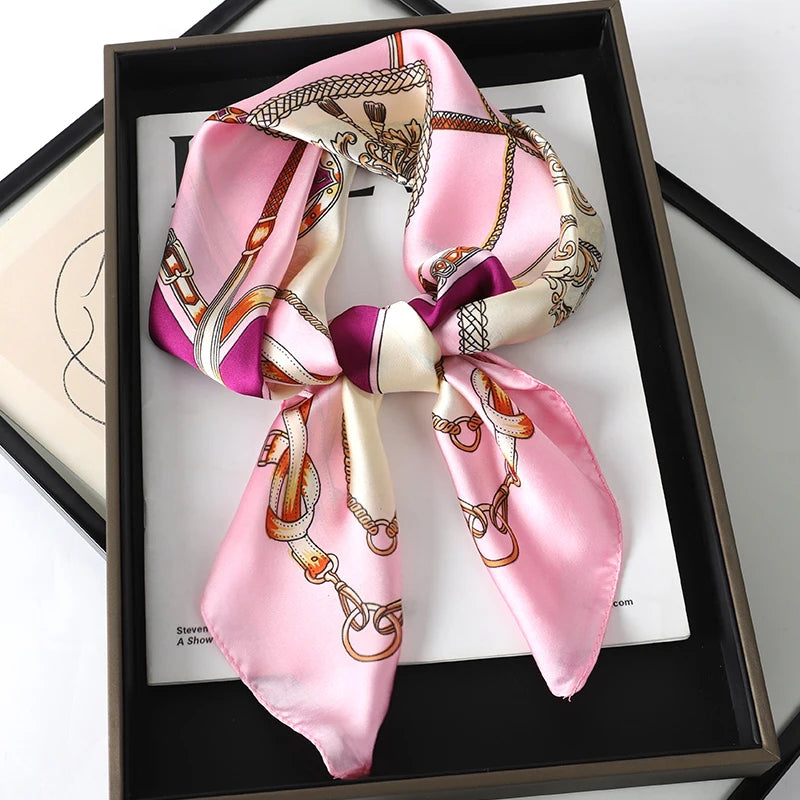 Luxury Silk Square Scarf - Elegant Hair Tie & Neck Band