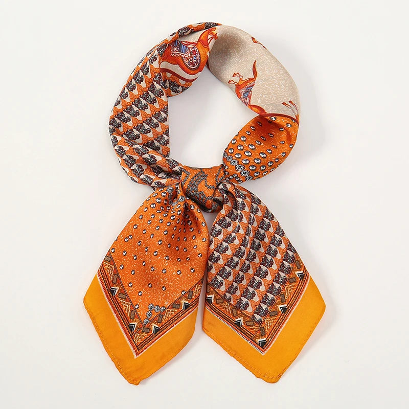 Luxury Silk Square Scarf - Elegant Satin Print Neck Wrap