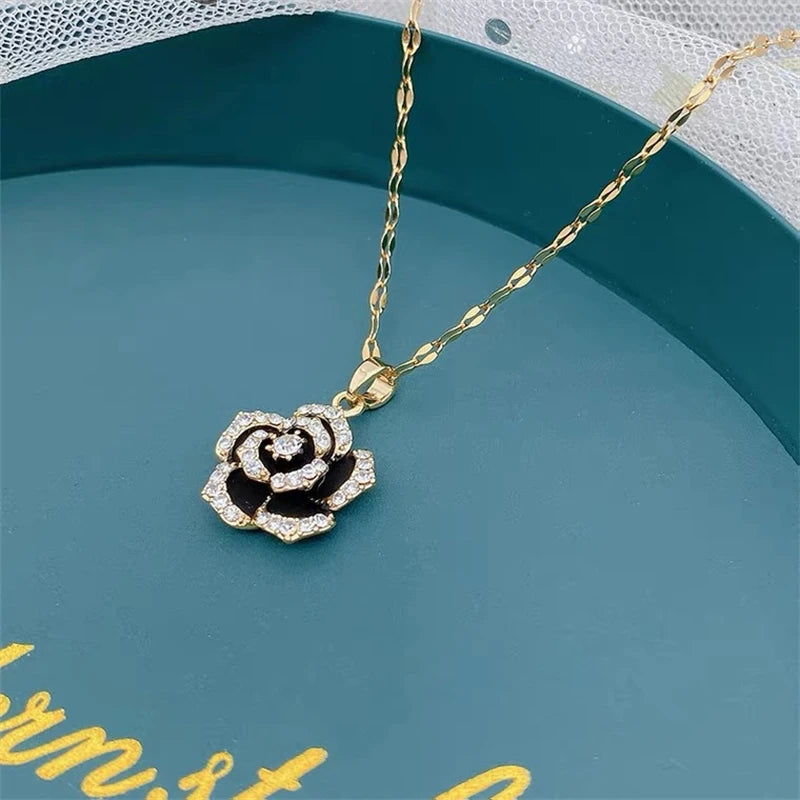 Elegant Zircon Crystal Necklace - Stainless Steel Clavicle Chain