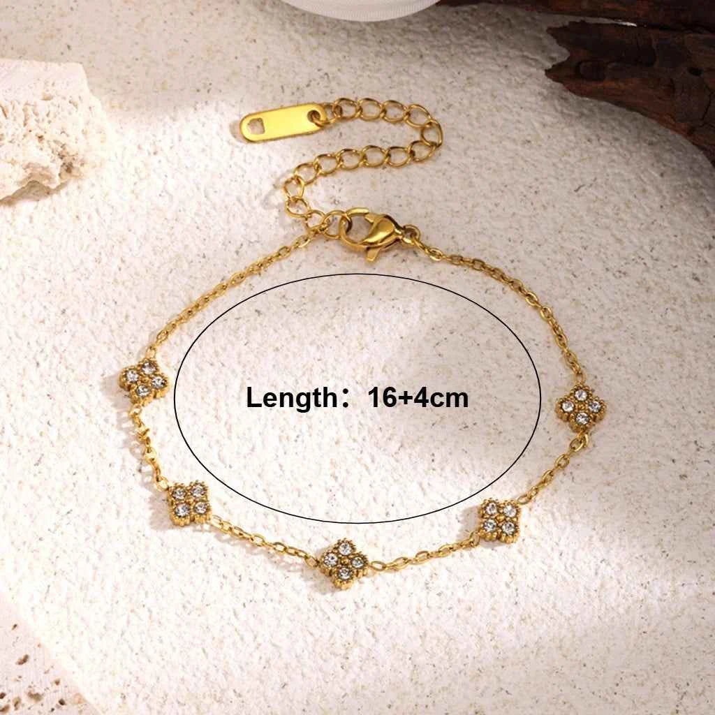 Elegant Gold Flower Zircon Bracelet - Stainless Steel Jewelry