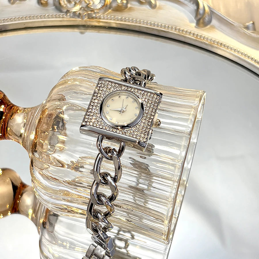 Elegant Diamond Chain Women's Watch - Luxury Square Head
