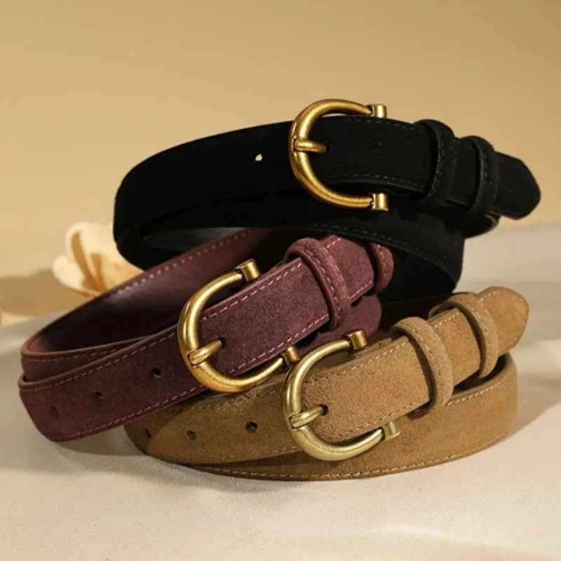 Luxury Suede Belt for Women - Gold Pin Buckle