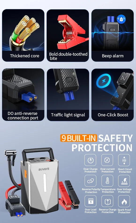 Portable Jump Starter with Air Compressor - 2500A Power Bank