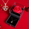Permanent rose gift box - elegant preserved rose with delicate necklace inside a black gift box