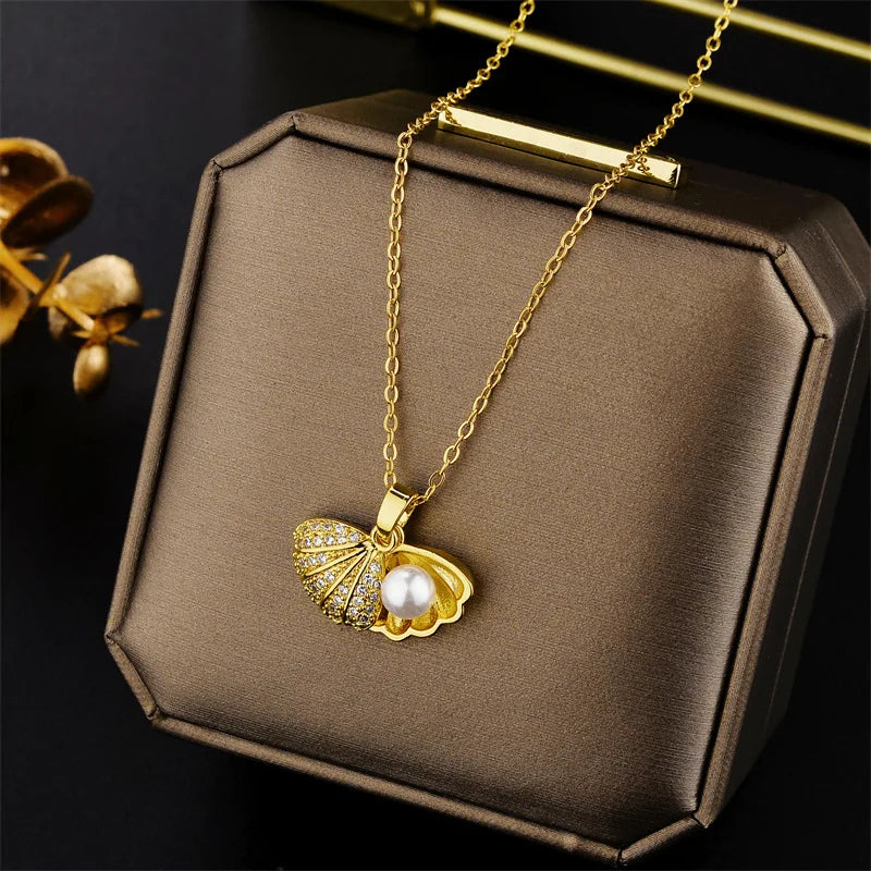 Elegant Zircon Crystal Necklace - Stainless Steel Clavicle Chain