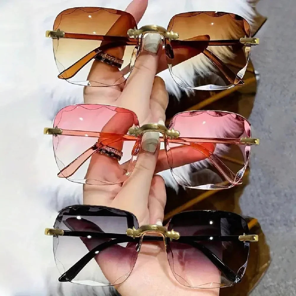 Luxury Square Rimless Sunglasses - UV400 Designer Shades