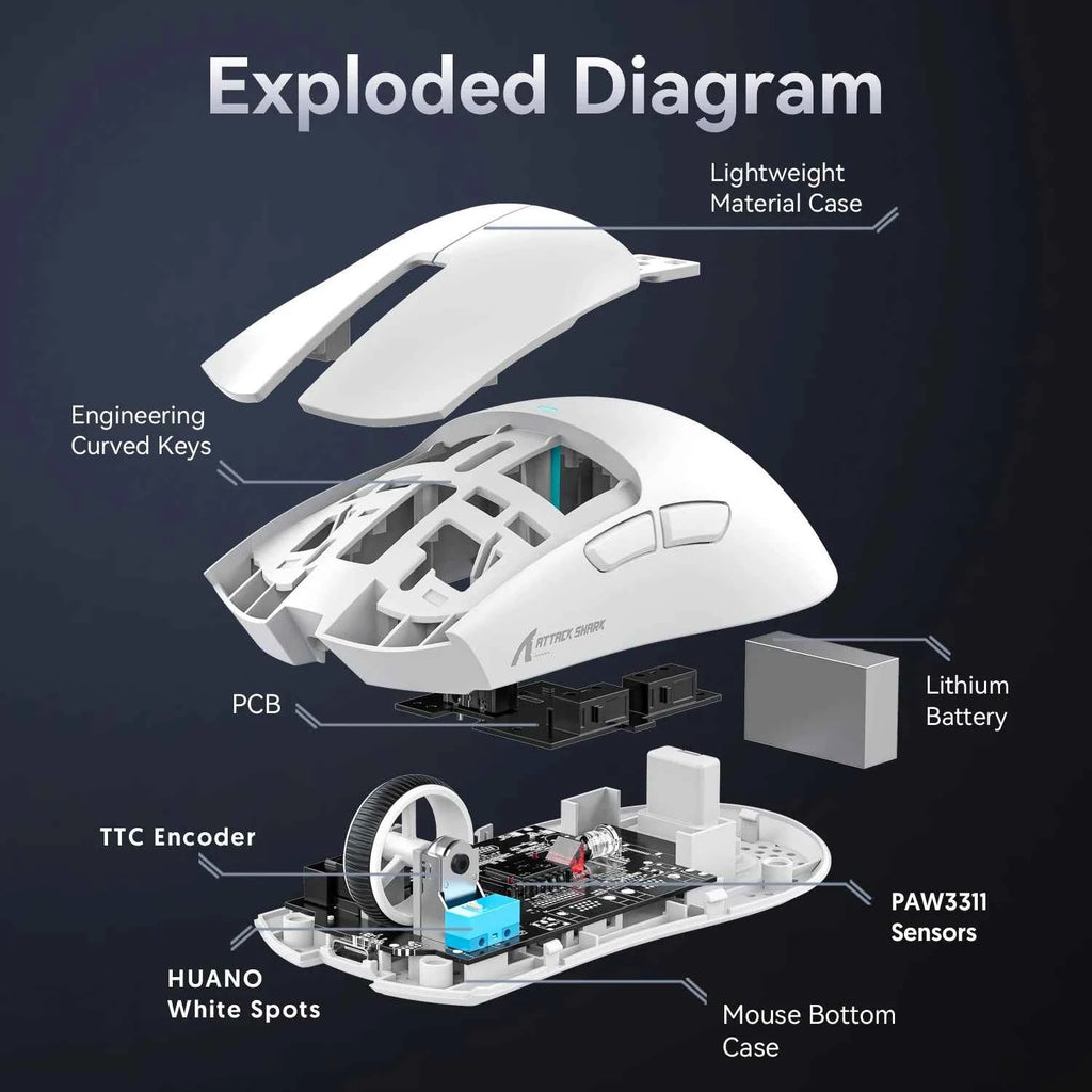 X11 Attack Shark Gaming Mouse Wireless 1K Hz PAW3311 Macro Magnetic RGB Docking Charger for Gaming