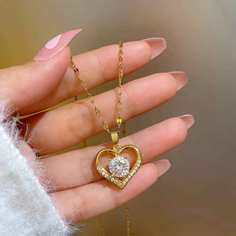 Luxury Zircon Necklace with Rose Flower Gift Box - Elegant Jewelry