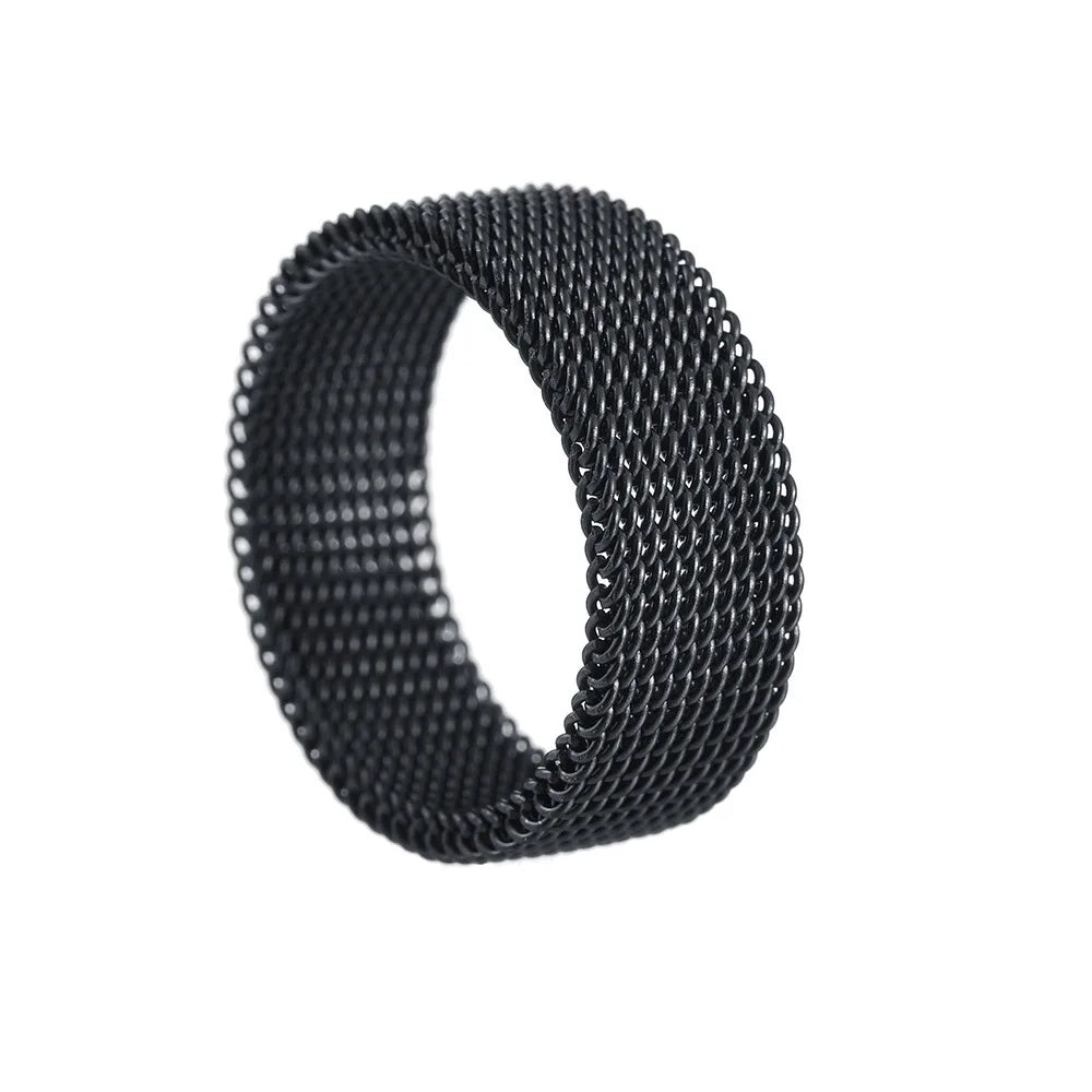 Luxury 8MM Grid Mesh Titanium Steel Ring - Modern Couple Band