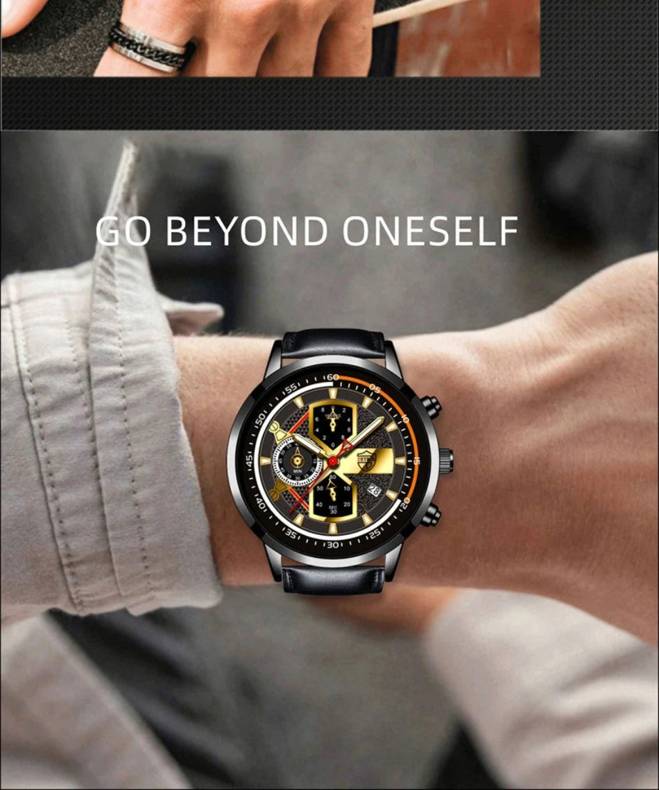 Elegant Men's Calendar Watch - Leather Business Style