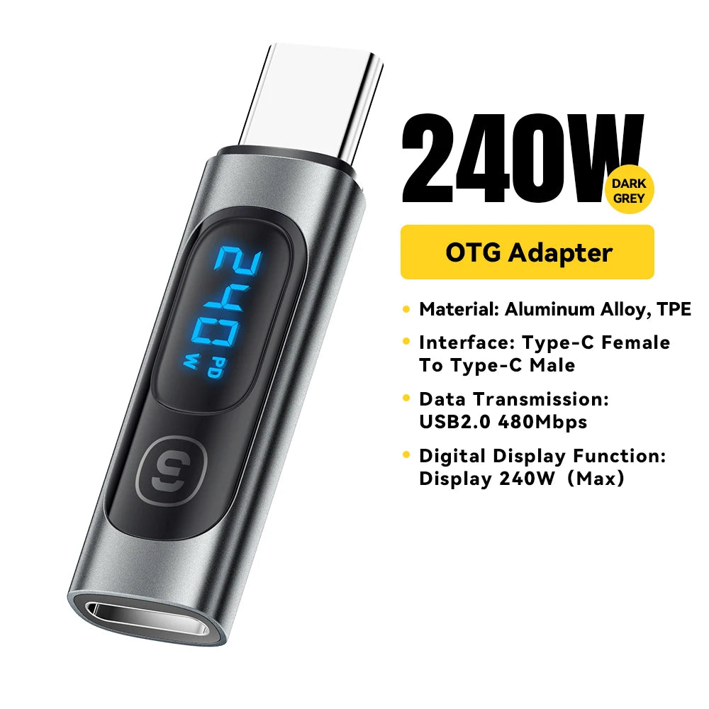 Essager 240W USB C Adapter with Digital Display - Grey