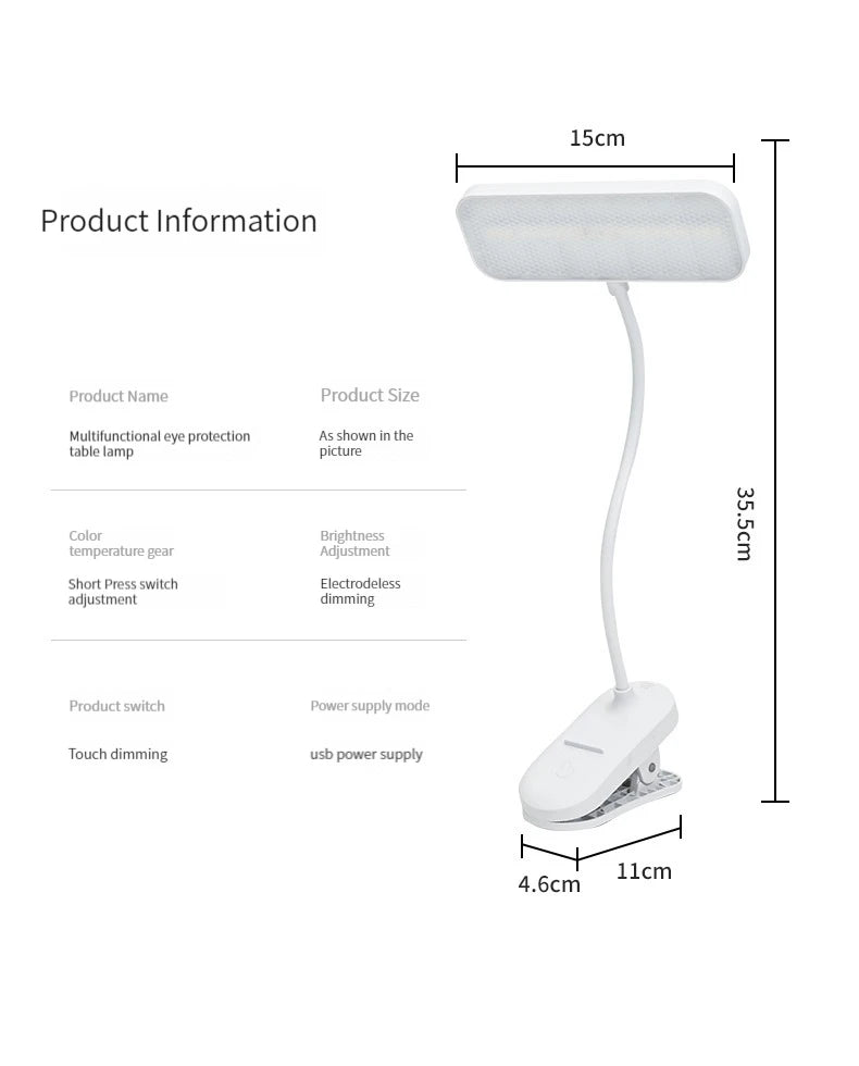Premium LED Clip-On Desk Lamp - 3 Color & Touch Control