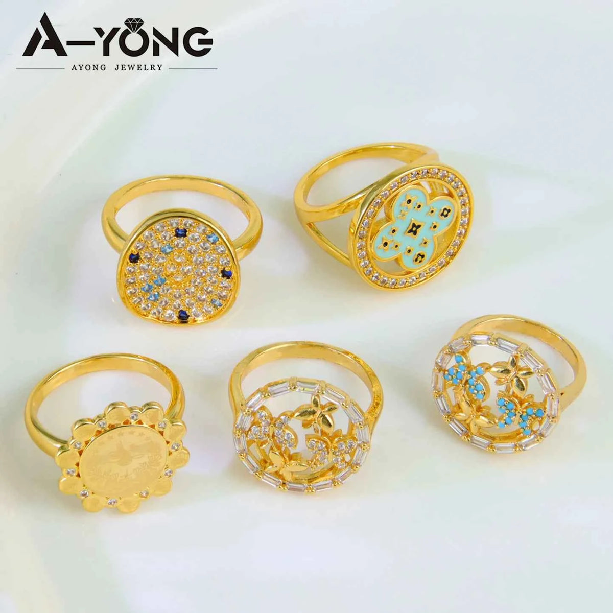 Luxury 21k Gold Plated Italian Zircon Cocktail Ring