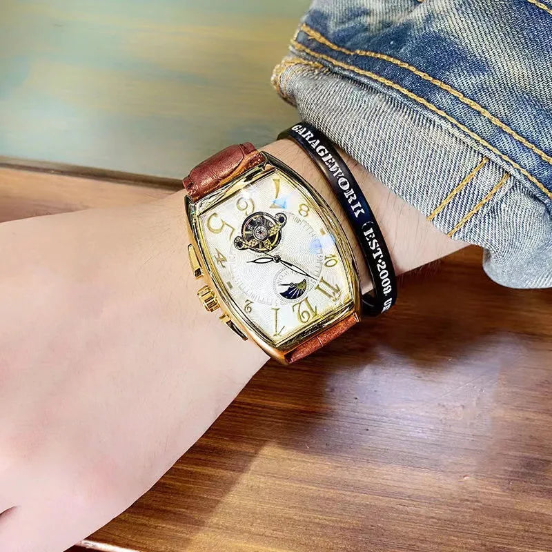 Luxury Automatic Mechanical Watch - Skeleton Tonneau Dial