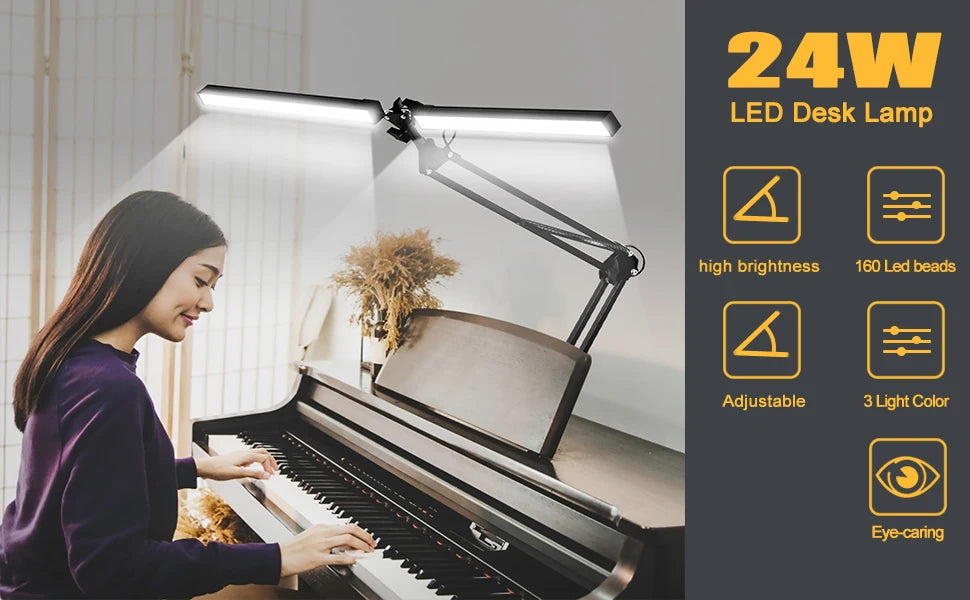Premium LED Desk Lamp with Clamp - Auto Dimming & Bright