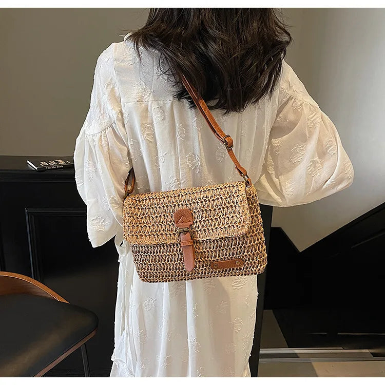Elegant Straw Crossbody Bag - Chic Vacation & Casual Style