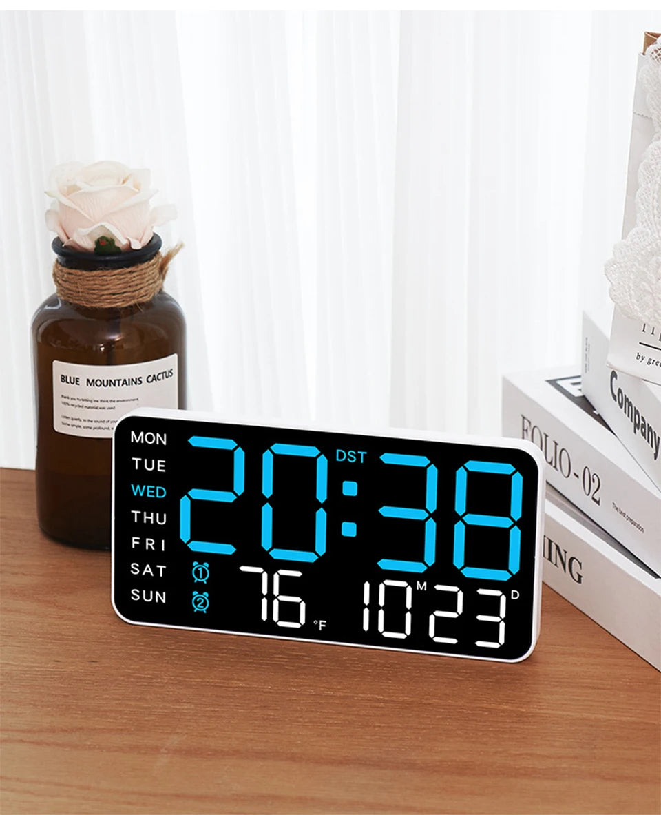 Premium Large Digital Wall Clock - Remote Control & Dual Alarms
