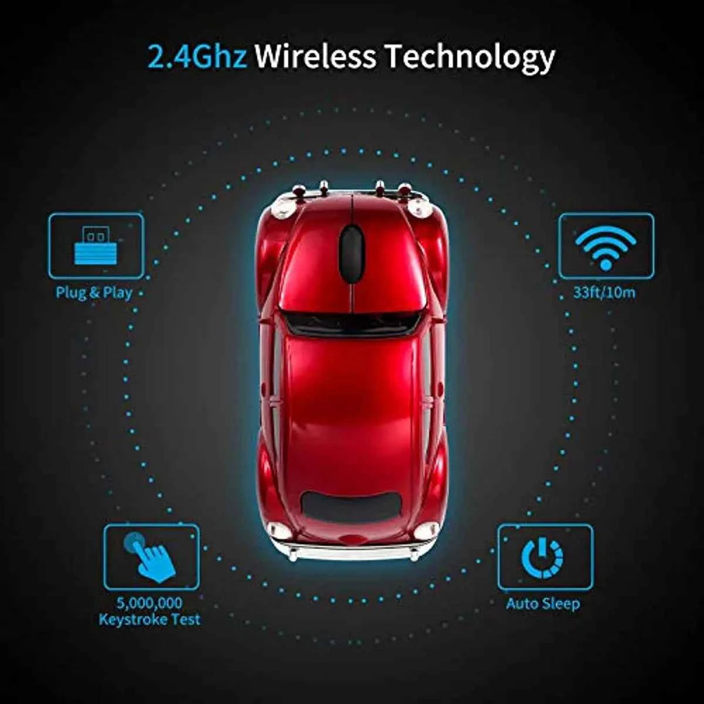 Classic Car Shaped Mouse [Updated] with LED Headlights, 1600 DPI, 2.4Ghz Wireless Computer Mouse, Comfortable for Every Use