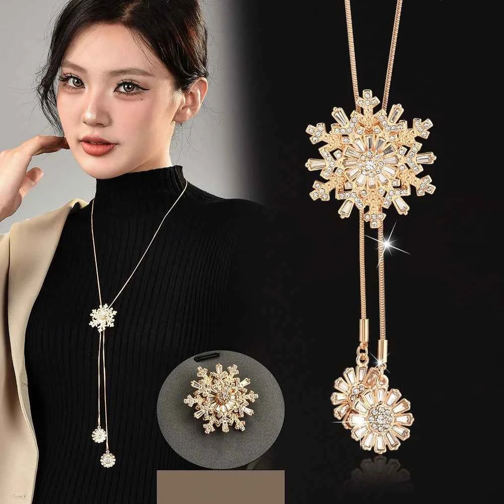 Luxury Crystal Flower Long Sweater Necklace - Elegant Pendant