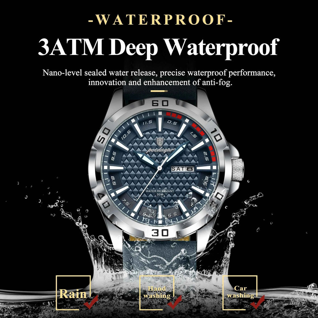 Luxury Men's Quartz Watch - Waterproof Leather Wristwatch