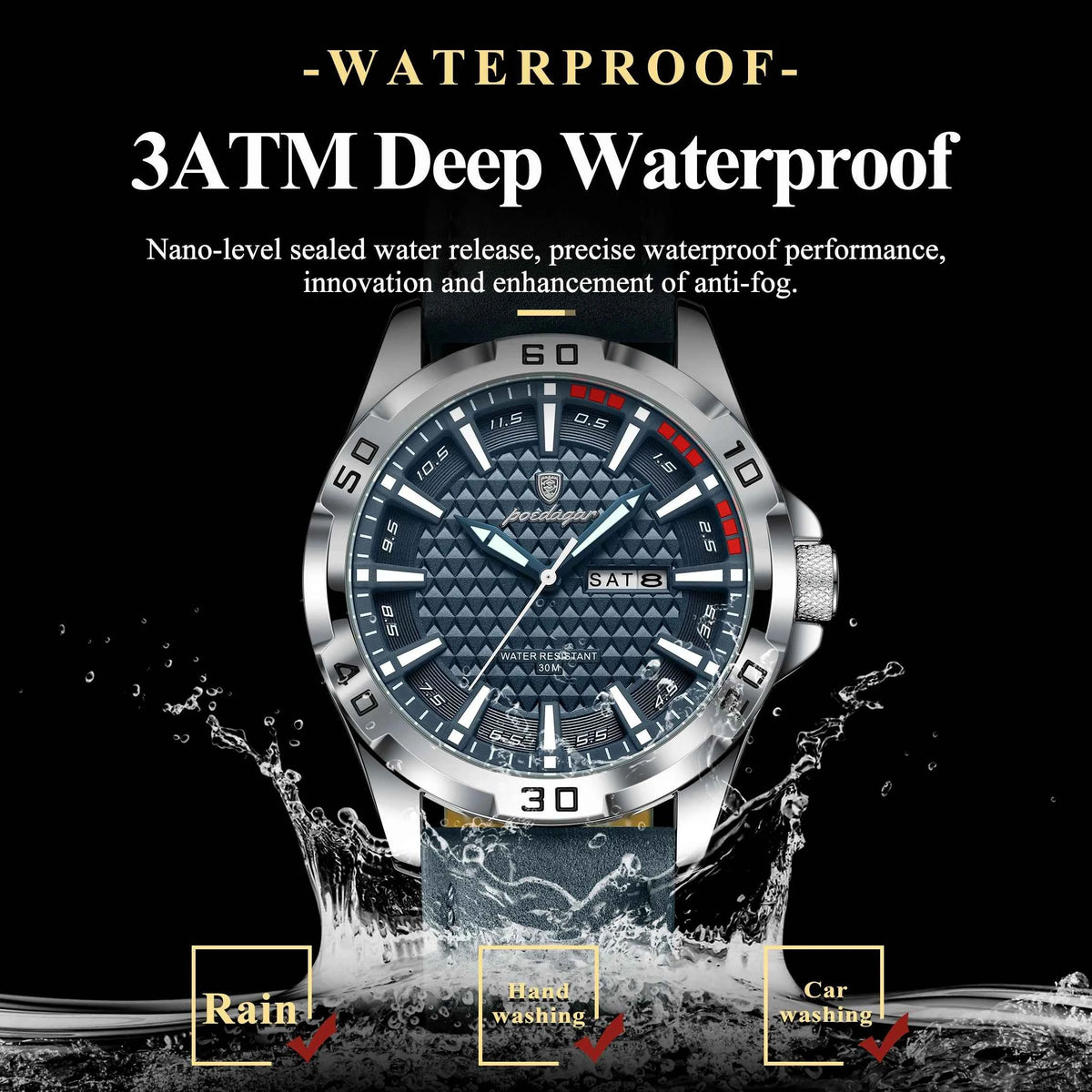 Luxury Men's Quartz Watch - Waterproof Leather Wristwatch