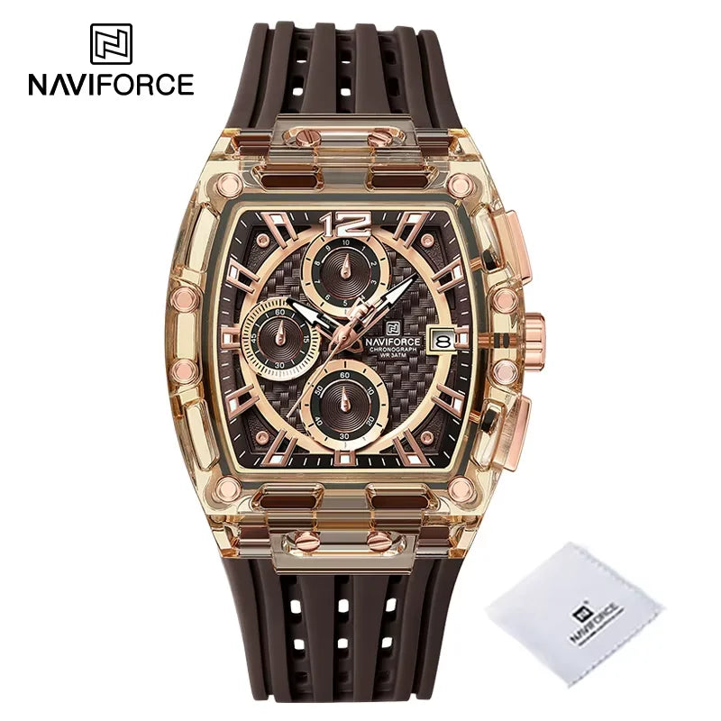 New NAVIFORCE Men's Quartz Multifunction Watches Fashion Sports Chronograph 5ATM Waterproof Silicone Band Casual Man Wrist Watch - Tulique