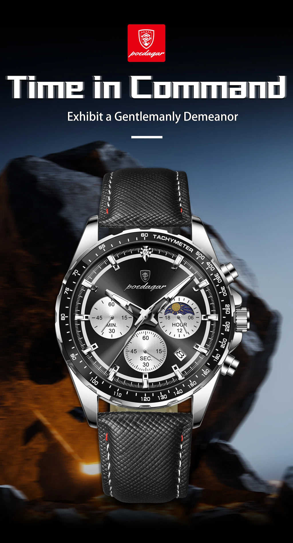 Premium Men's Leather Chronograph Watch - Luminous & Waterproof