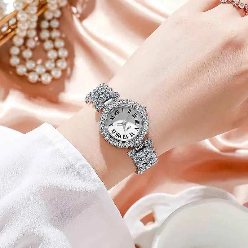 Luxury Rhinestone Women's Watch Jewelry Set - Roman Quartz