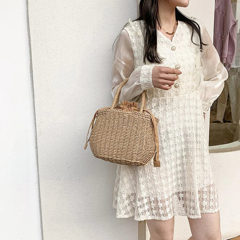 Elegant Straw Clutch - Retro Woven Rattan Bag