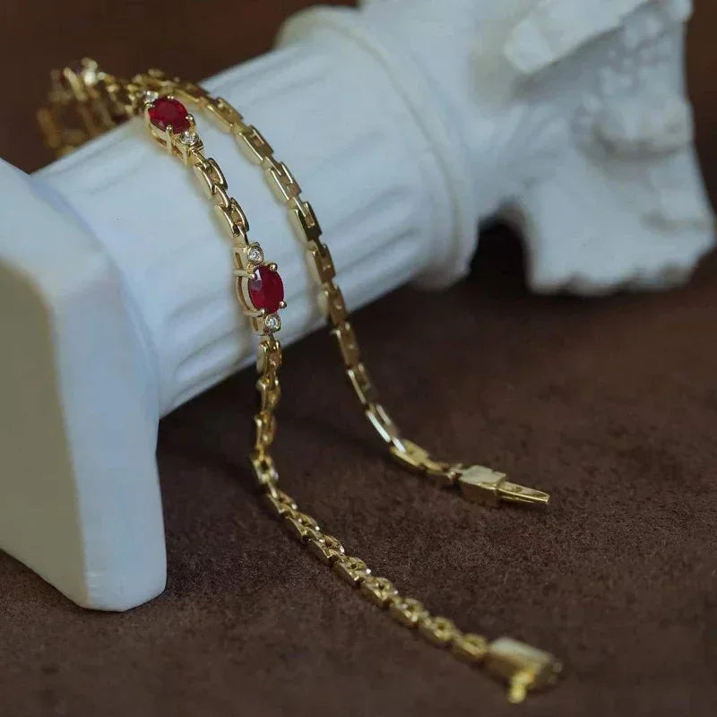 Elegant Ruby Diamond Bracelet - Gold-Tone Charm Jewelry