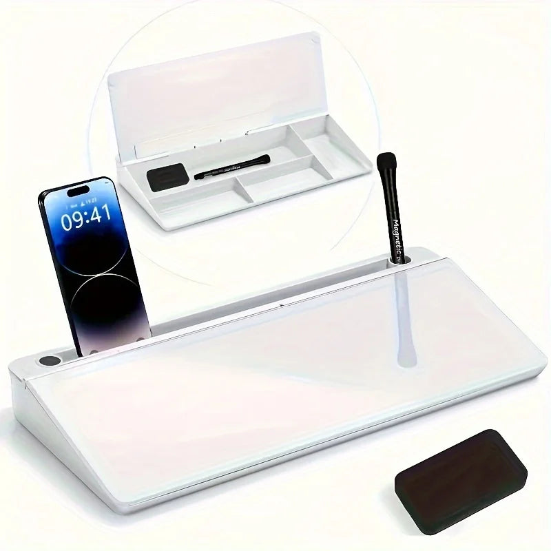 Premium Compact Glass Whiteboard - Desktop Organizer & Keyboard Holder