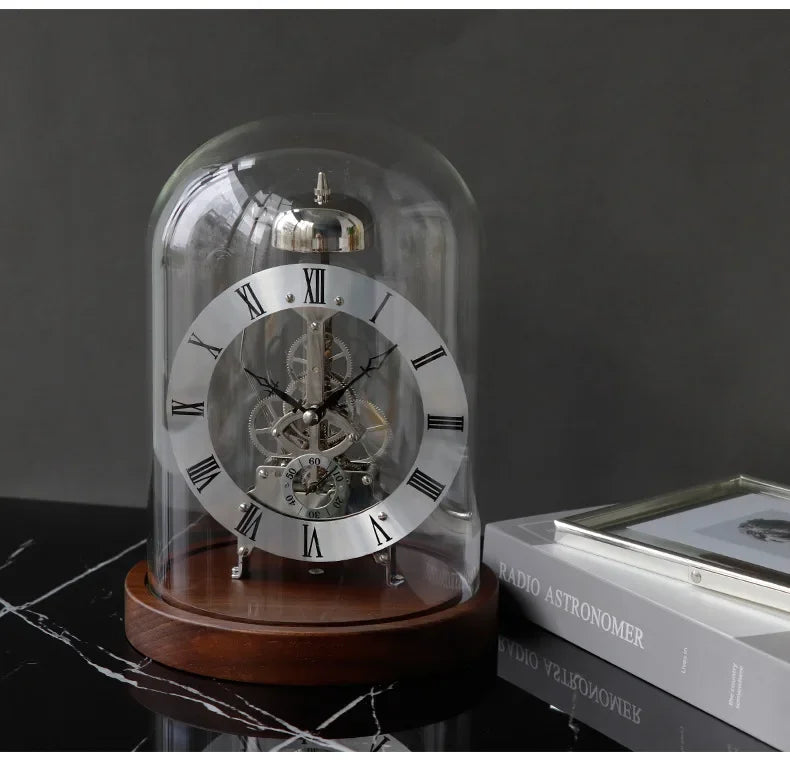 Elegant Luxury Desk Clock - Metal & Wood Tabletop Accent