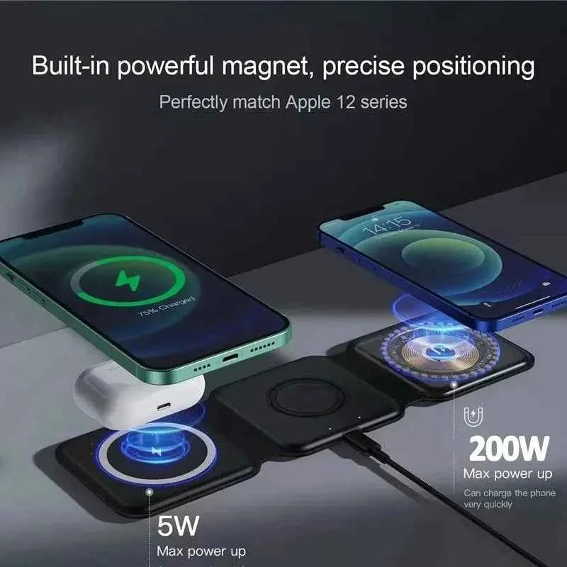 3-in-1 Magnetic Portable Wireless Charger Pad Fast Charging Dock For iPhone 17 16 Pro Max Apple Watch 9 8 AirPods Charge Station