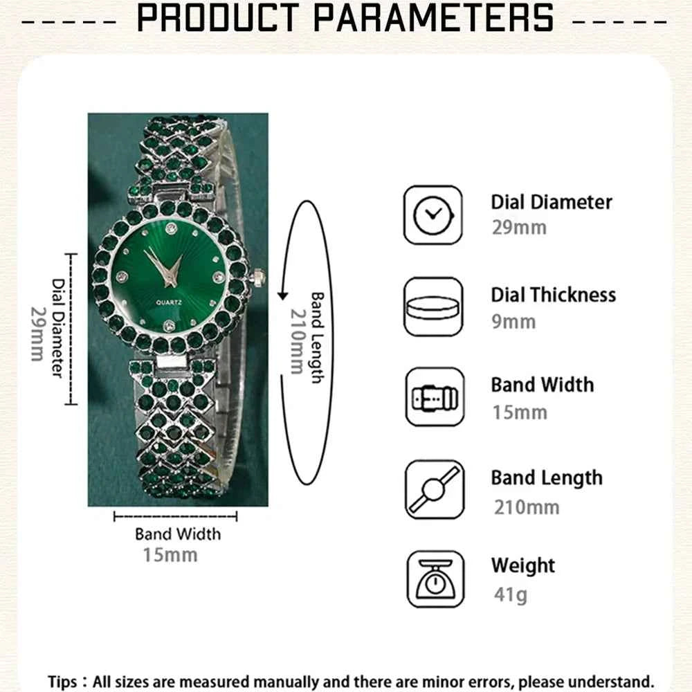 Luxury Women Quartz Watch & Rhinestone Jewelry Set