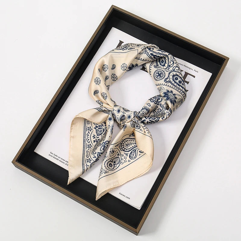 Luxury Silk Square Scarf - Elegant Satin Print Neck Wrap
