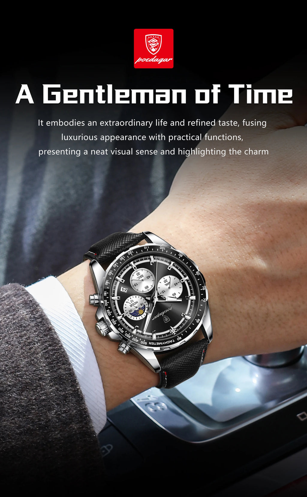 Premium Men's Leather Chronograph Watch - Luminous & Waterproof