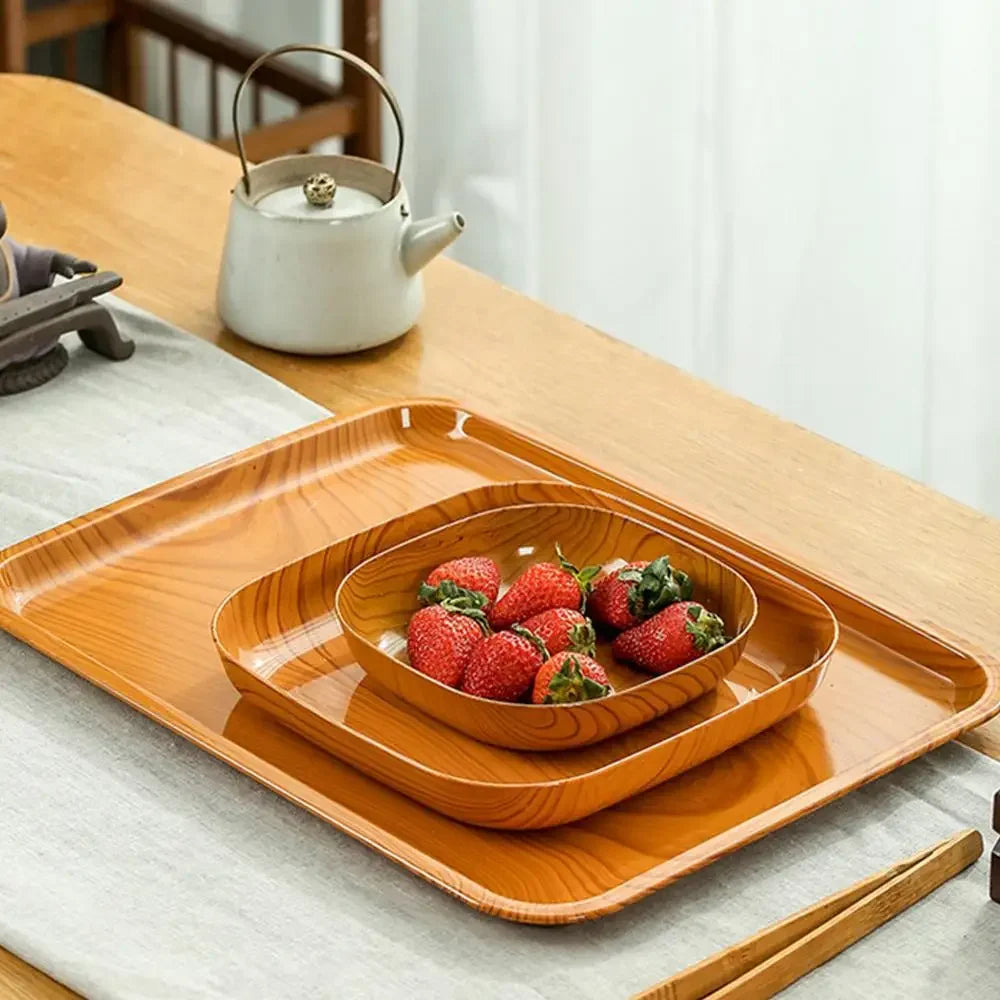 Elegant Wood Grain Square Plate - Japanese Style Dinnerware
