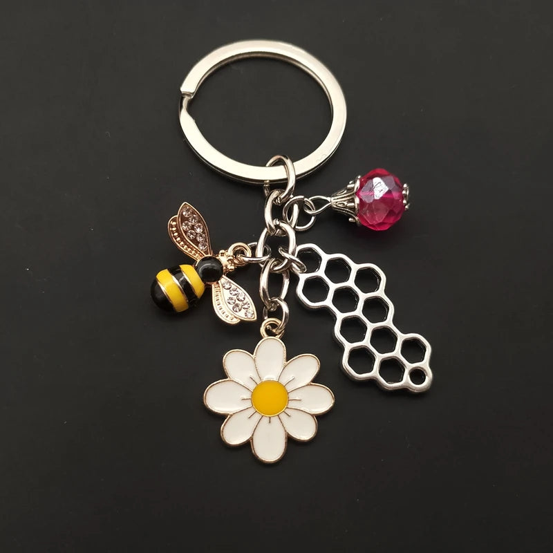 Charming Cute Keychain - Bee Honeycomb Heart Flower Key Ring